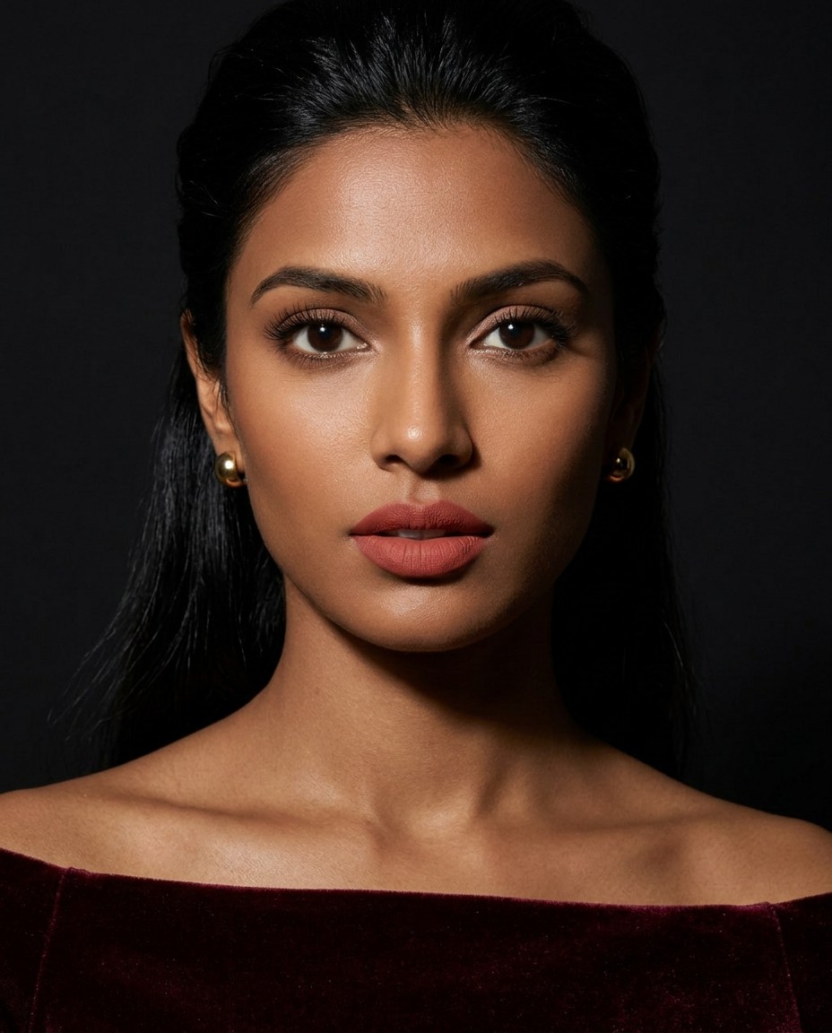 Beauty close-up of a model holding a terracotta lipstick